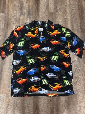 David Carey Originals Hot Rod Corvette Short Sleeve Button Down Shirt 2XL